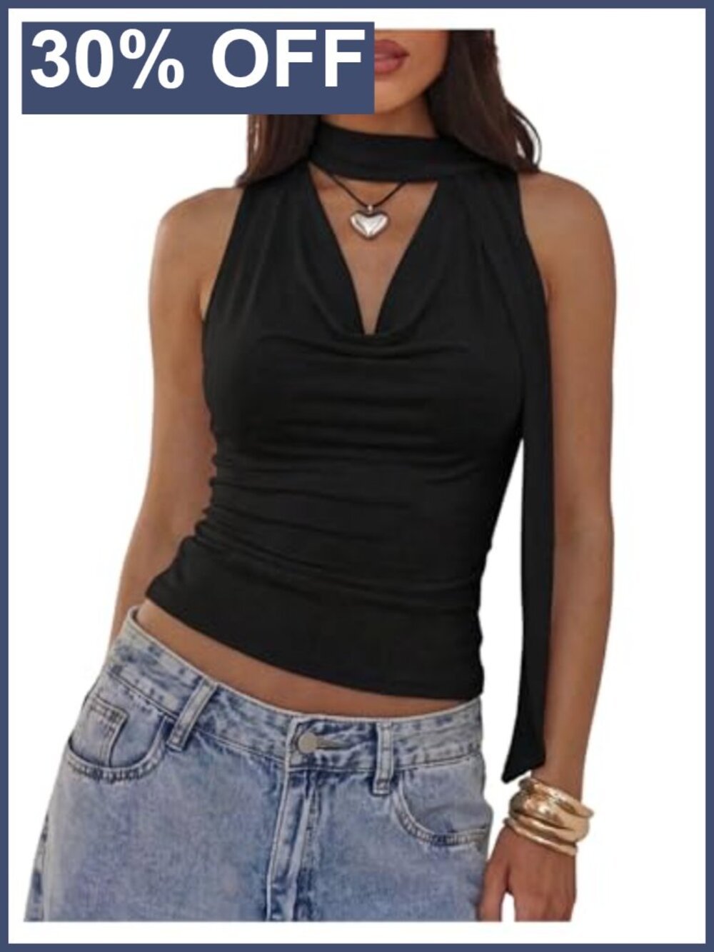 Women's Cowl Neck Scarf Sleeveless Crop Tank Top